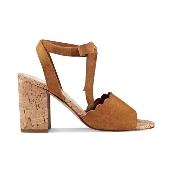 Marc Fisher “Piya” Suede Lace-Up Cork Block Heel Sandals | Tan | Sz 10 NWOB - Picture 2 of 10